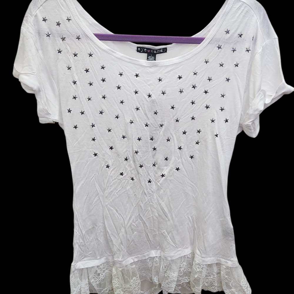 NWT Eye Candy White Star Embellished Women's Top Sz Med & Lg